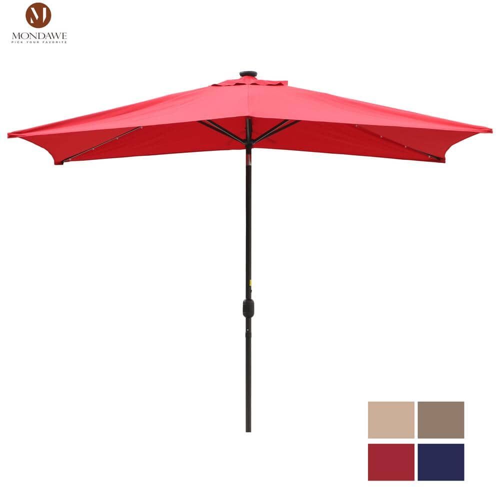 Mondawe 10 ft. Aluminum Pole Market Solar Patio Umbrella Outdoor Umbrella in Red with 26 LED Lights & Crank Lift System