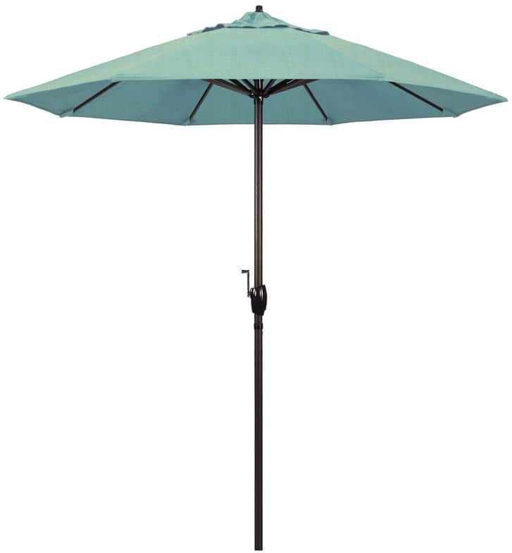 California Umbrella 7.5 ft. Bronze Aluminum Market Auto-Tilt Crank Lift Patio Umbrella in Spa Sunbrella