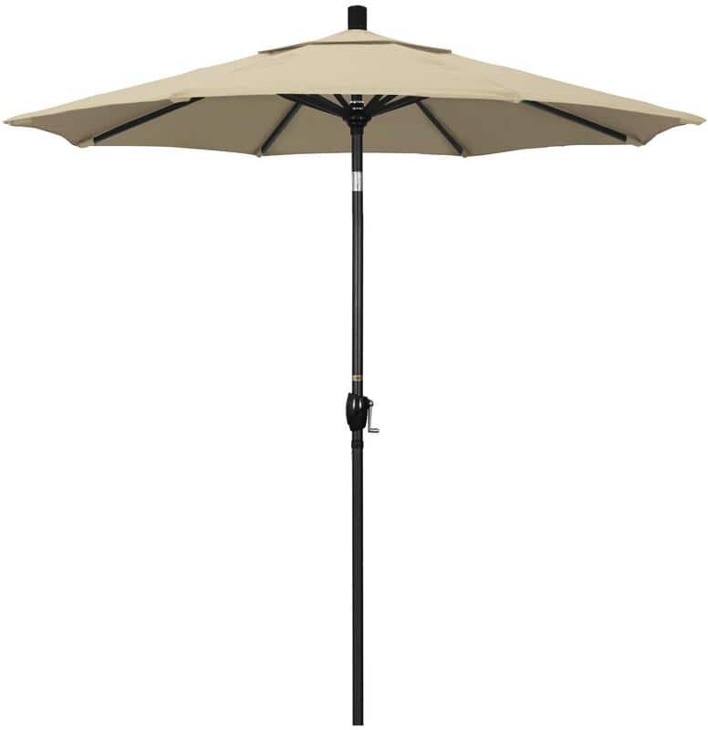 California Umbrella 7.5 ft. Black Aluminum Pole Market Aluminum Ribs Push Tilt Crank Lift Patio Umbrella in Antique Beige Sunbrella