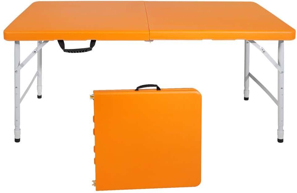 Sudzendf 49.21 in Foldable Orange Rectangle Steel Picnic Table, Indoor & Outdoor Portable Folding Table