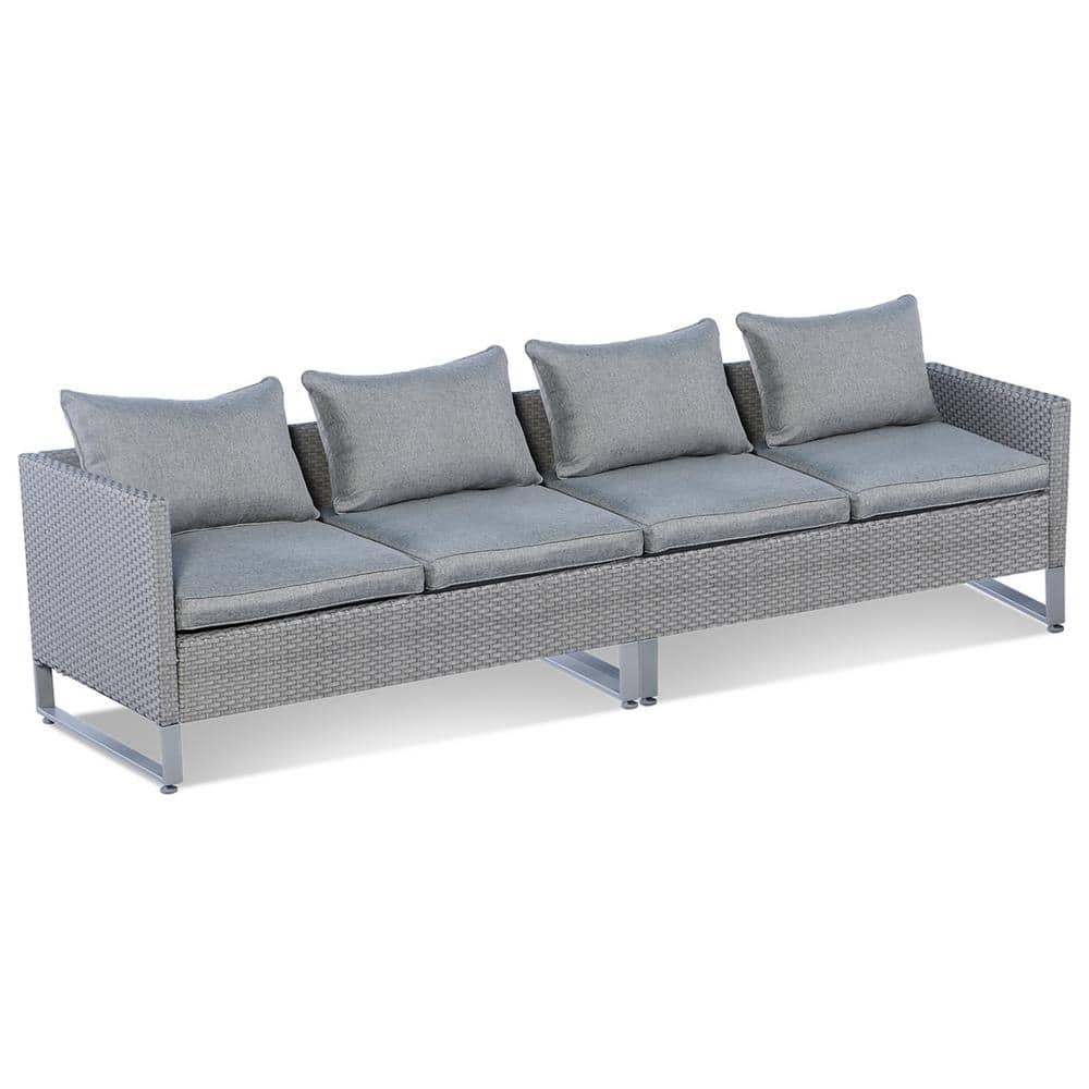 Costway 2PCS Wicker Patio Conversation Set Outdoor Sectional Set Furniture Garden with Grey Cushions