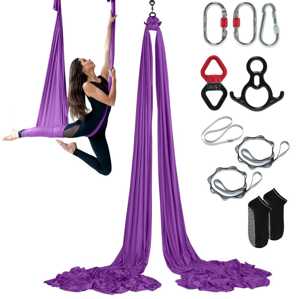 VEVOR Aerial Silk and Yoga Swing 8.7 Yards Aerial Yoga Hammock Kit with 100gsm Nylon Fabric, Purple