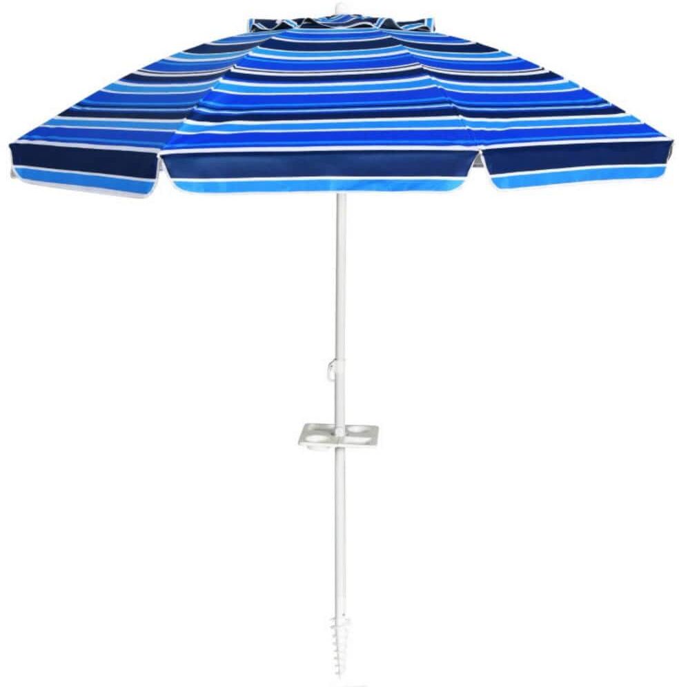 Clihome 7.2 ft. Steel Portable Outdoor Beach Umbrella in Navy with Sand Anchor and Tilt Mechanism