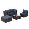 Sudzendf 4 Piece Patio Furniture Outdoor Furniture Seasonal PE Wicker Furniture with Blue Cushions