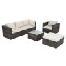 Sudzendf Dark Gray 6-Piece Wicker Outdoor Patio Conversation Set With Tempered Glass Coffee Table and Beige Cushions