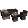 Costway 8-Piece Patio Rattan Furniture Set Space-Saving Storage Cushion Black Cover