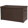 Keter Java 230 Gal. Large Rattan Look Resin Deck Box for Patio Garden Furniture, Outdoor Storage Container, Brown