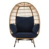 Dwell Home Inc Lucinda 40 in. W Natural Oversized Wicker Egg Chair, Indoor/Outdoor Patio Chair with Navy Blue Cushions