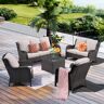 XIZZI Mona Lisa Brown 5-Piece Wicker Outdoor Patio Conversation Seating Set with Beige Cushions