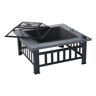 Outsunny 32 in. W x 18 in. H Square Steel Outdoor Patio Wood Burning Fire Pit Table in Black with Poker and Water Resistant Cover