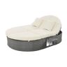 Beige Wicker Outdoor Reclining Day Bed with Gray Cushions and Pillows