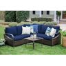 Leisure Made Trenton 4-Piece Wicker Sectional Seating Set with Navy Polyester Cushions