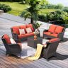 XIZZI Mona Lisa Brown 5-Piece Wicker Outdoor Patio Conversation Seating Set with Orange Red Cushions