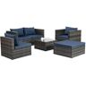 Sudzendf 6 Piece Patio Furniture Outdoor Furniture Seasonal PE Wicker Furniture with Blue Cushions