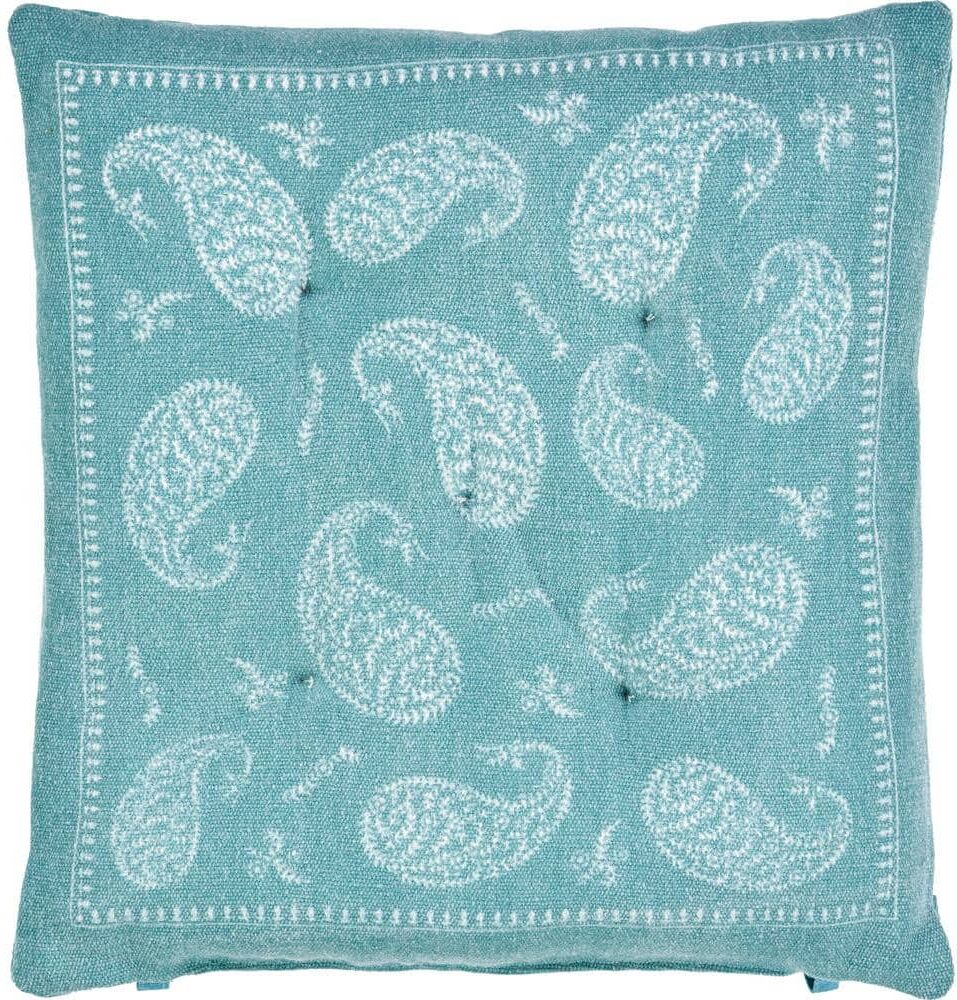 LR Home Bordered Teal / Ivory 17 in. L x 17 in. W x 2 in. H Paisley Chair Pad (Set of 2)