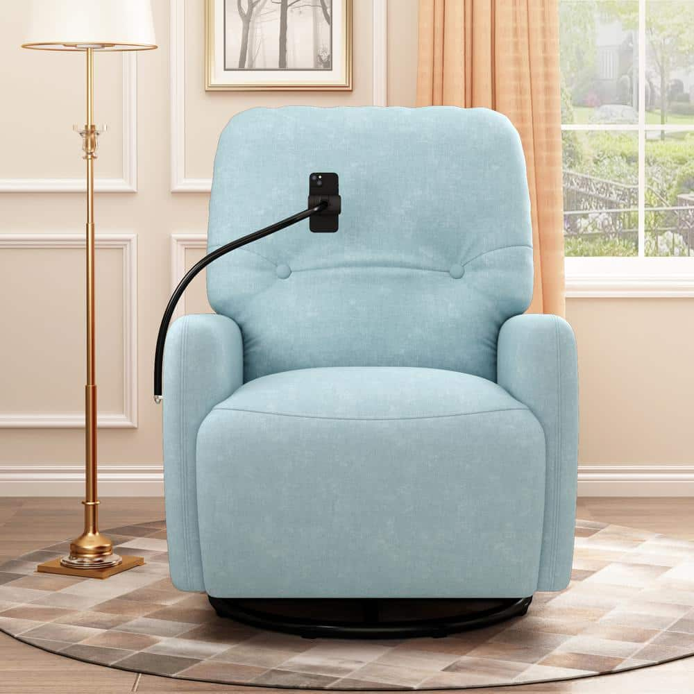 Merax Blue 270° Swivel Matte Velvet Electric Recliner with Phone Holder