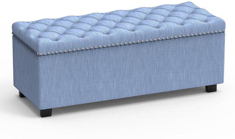 Button Tufted Blue Storage Ottoman