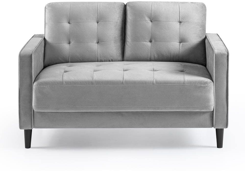 Zinus Benton 53 in. Grey Velvet Upholstered 2-Seat Loveseat Sofa