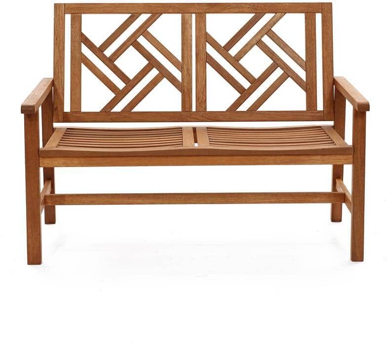 LuxenHome Carmel Solid Wood Outdoor Loveseat Park Bench with Cushion