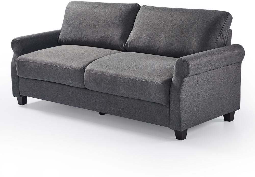 Zinus 78 in. Round Arm 3-Seater Sofa in Dark Grey