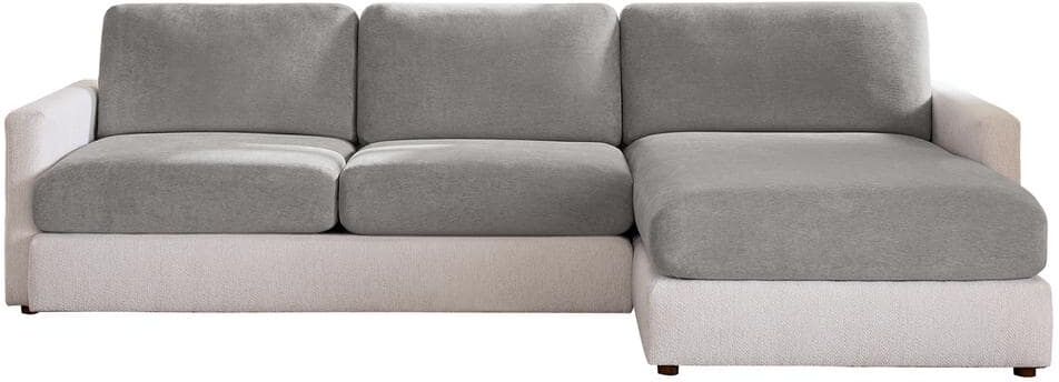 Sure-Fit Cedar Stretch Gray Polyester Textured Sectional Large Sofa Slipcover