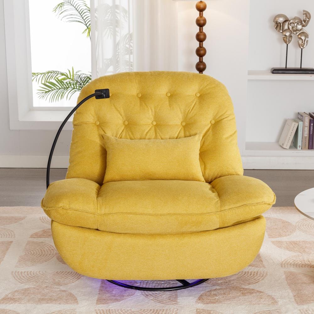 Merax Yellow Voice-controlled 270° Swivel Power Recliner with Bluetooth, USB Ports, Hidden Storage, and Phone Holder