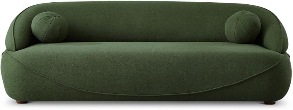 Ashcroft Furniture Co Borsan 84 in. W Slope Arm Japandy Style Boucle Fabric Luxury Curved Sofa Couch in Green