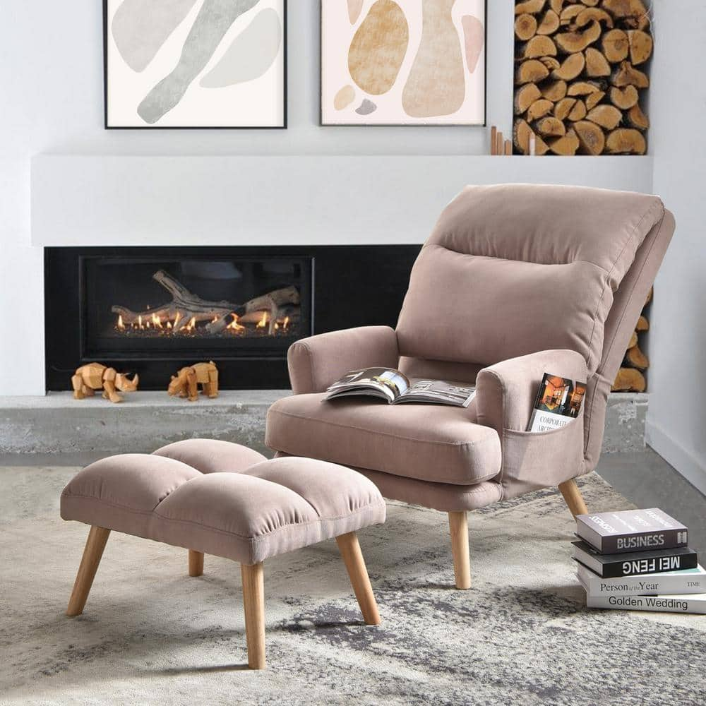 Allwex Breathabo Pink Linen Living Room Recliner Accent Chair with Ottoman Set