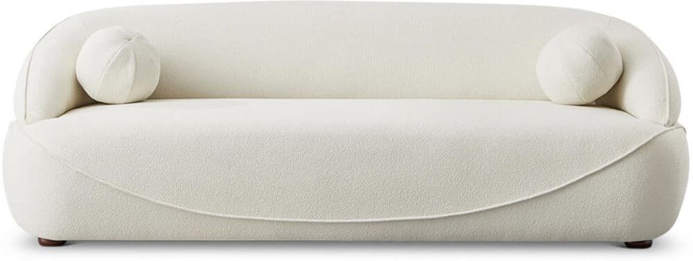 Ashcroft Furniture Co Borsan 84 in. W Slope Arm Japandy Style Boucle Fabric Luxury Curved Sofa Couch in Ivory