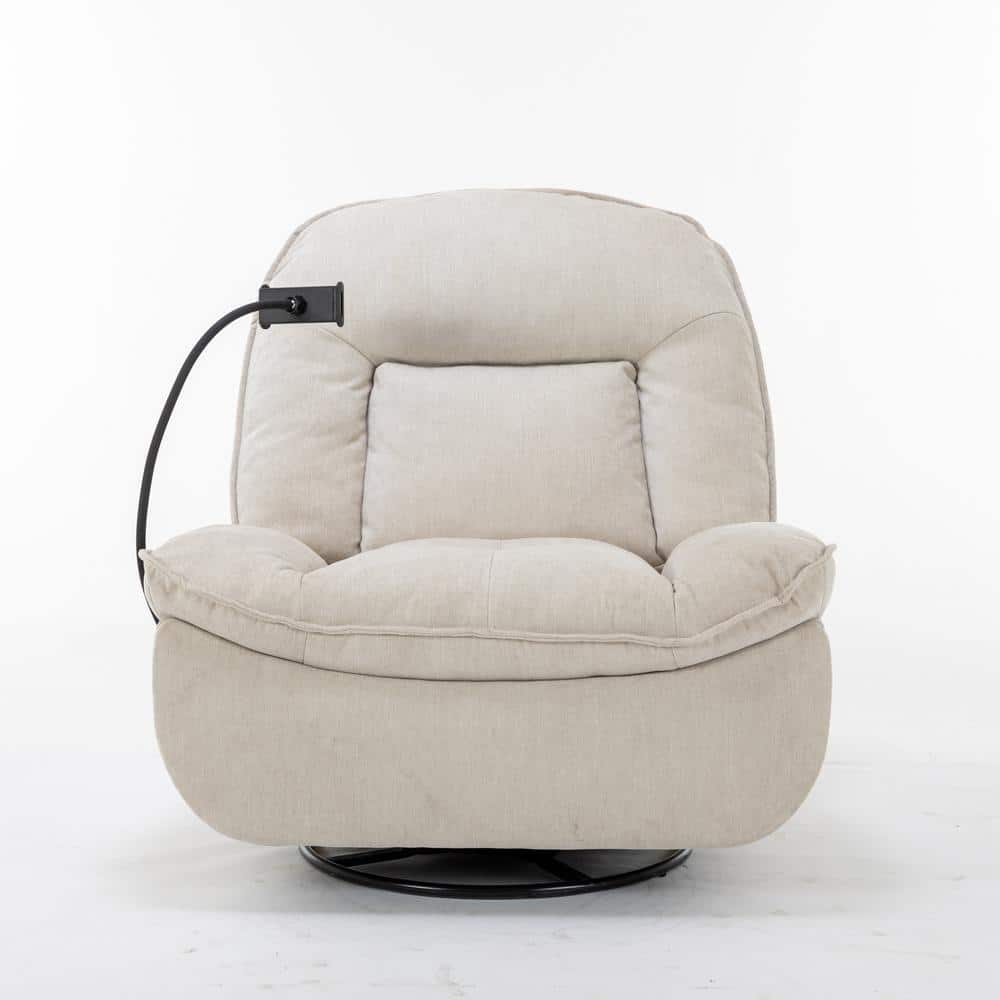 Boyel Living Beige Chenille Fabric Swivel Recliner with Mobile Phone Bracket