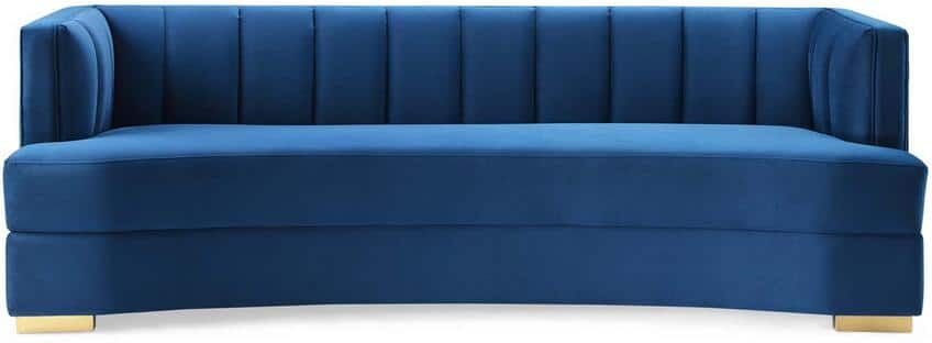 MODWAY Encompass 85 in. Navy Channel Tufted Velvet 3-Seater Curved Tuxedo Sofa with Square Arms