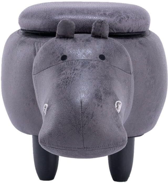 Home 2 Office Gray Hippo Animal Faux Leather Storage Kids Ottoman