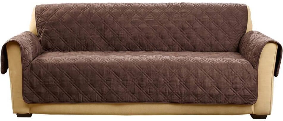 Sure-Fit Microfiber Non-Slip Chocolate Polyester Waterproof Sofa Slipcover