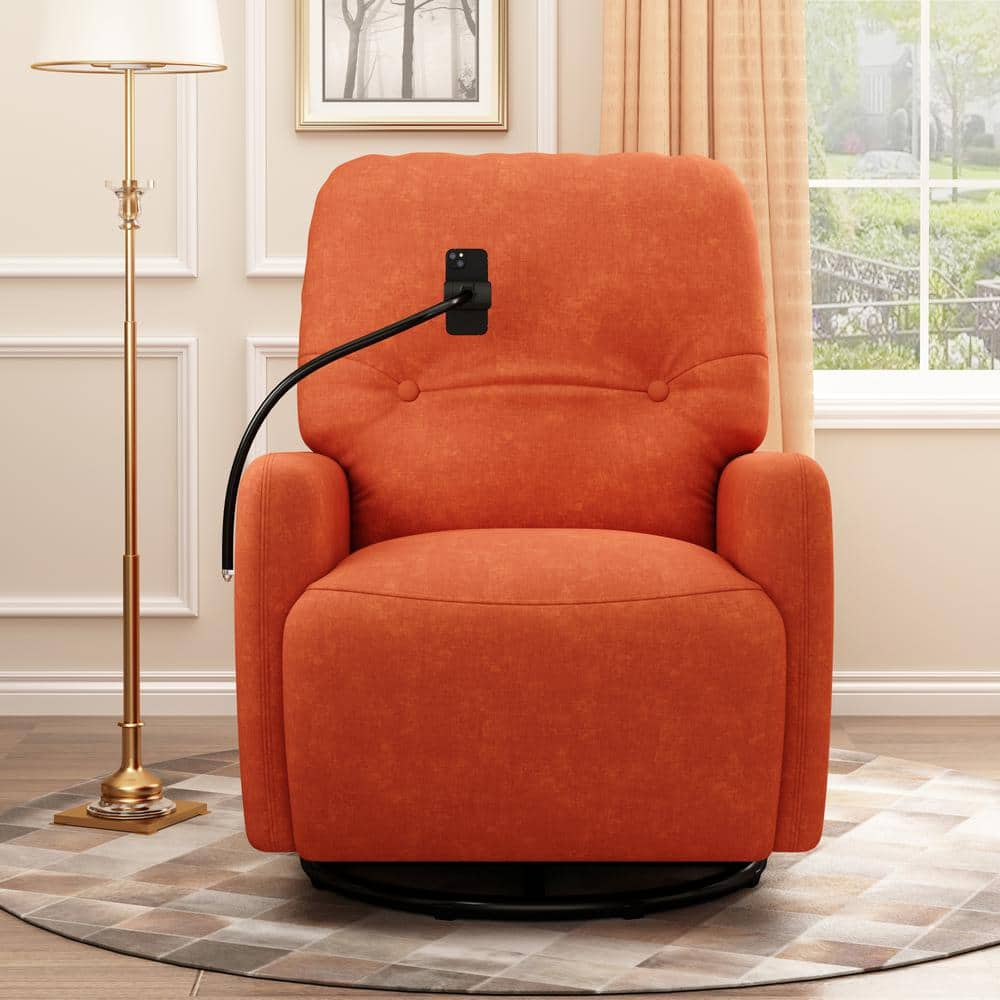 Merax Orange 270° Swivel Matte Velvet Electric Recliner with Phone Holder