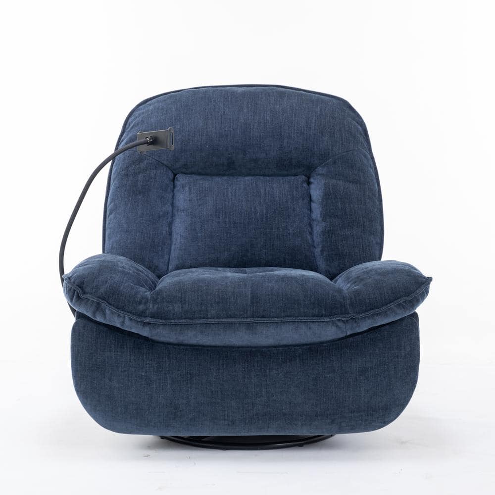 Boyel Living Blue Chenille Fabric Swivel Recliner with Mobile Phone Bracket