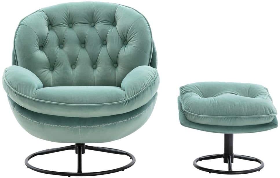 Teal Accent chair TV Chair Living room Chair Beige sofa with Ottoman