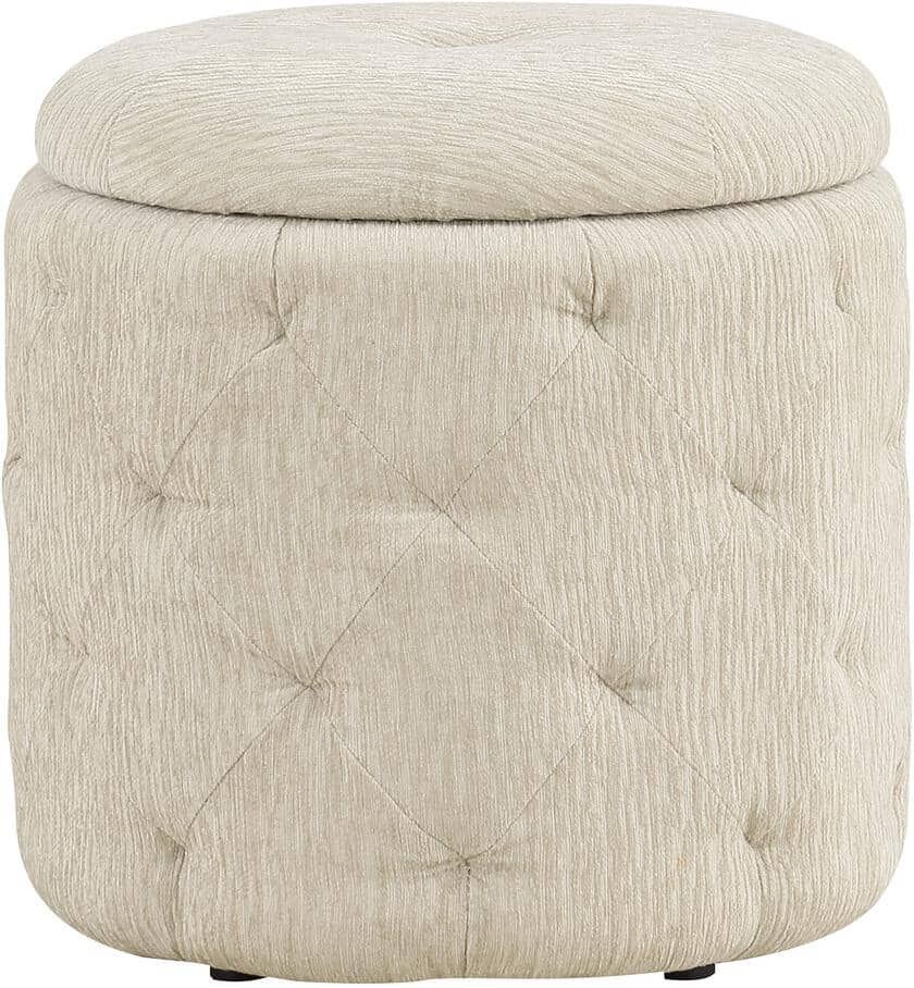 OSP Home Furnishings Erindale Linen Fabric Round Storage Ottoman