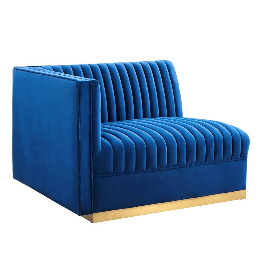 MODWAY Sanguine 41 in. Channel Tufted Performance Velvet Modular Sectional Sofa Left-Arm Chair in Navy Blue