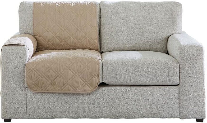 Sure-Fit Gemma Taupe Polyester Waterproof Corner Sectional Sofa Furniture Protector Slipcover