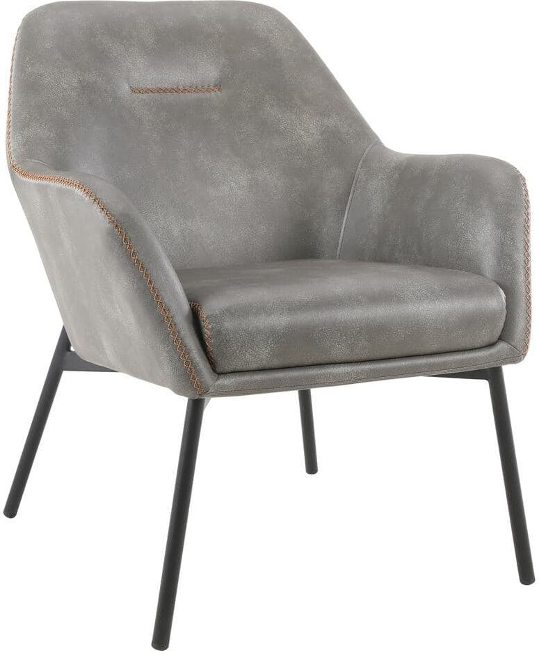 OSP Home Furnishings Brooks Accent Chair in Grey Faux Leather with Gold Stitch and Black Legs