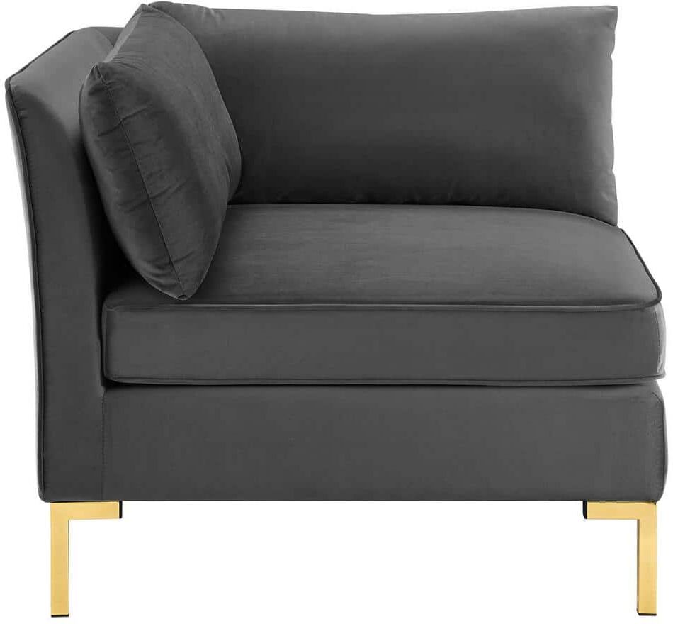 MODWAY Ardent Gray Velvet Sectional Corner Chair with Gold Metal Legs