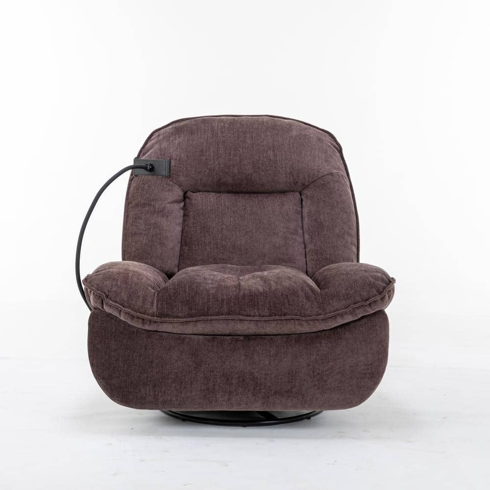 Boyel Living Brown Chenille Fabric Swivel Recliner with Mobile Phone Bracket