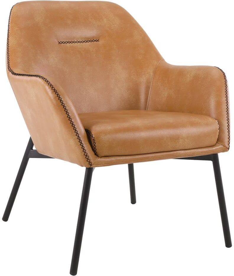 OSP Home Furnishings Brooks Accent Chair in Sand Faux Leather with Black Stitch and Black Legs