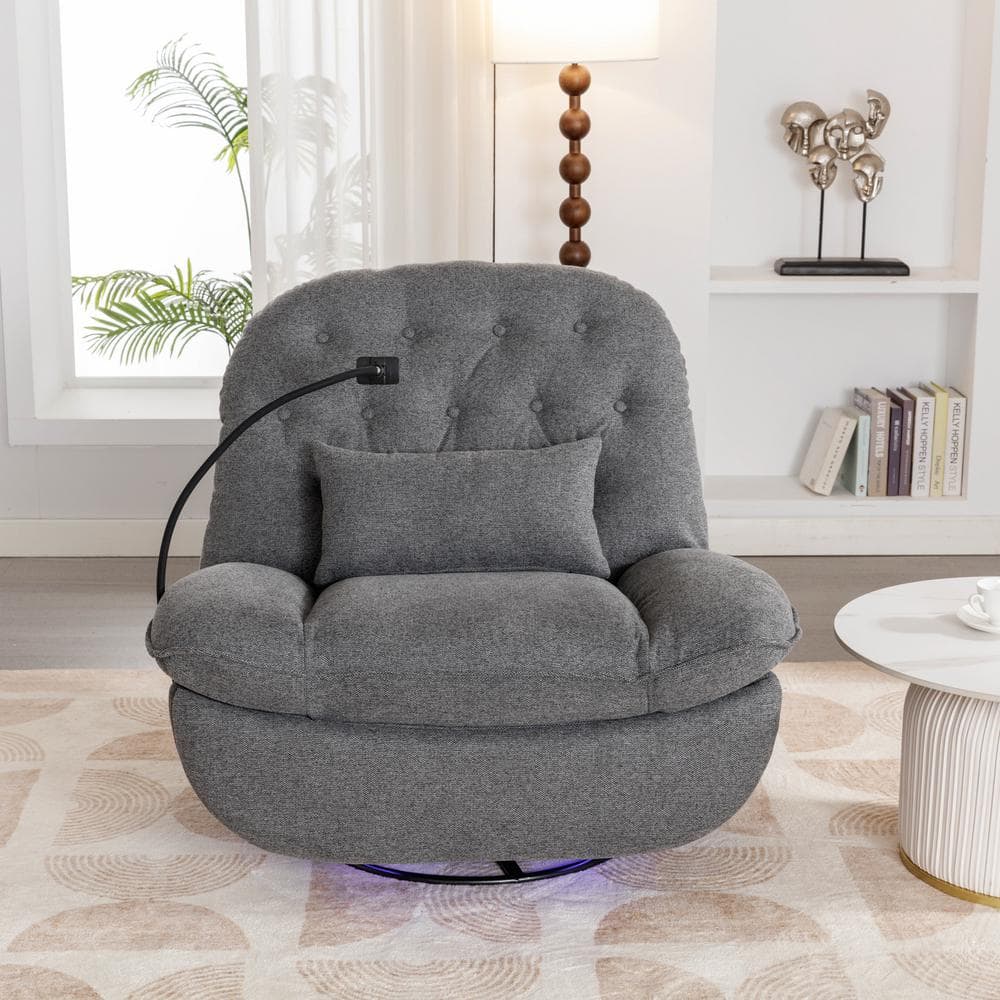 Merax Gray Voice-Controlled 270° Swivel Power Recliner with Bluetooth, USB Ports, Hidden Storage, and Phone Holder