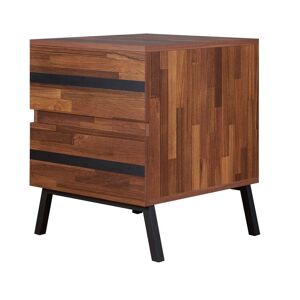 Benjara Brown and Black 2-Drawers Wooden End Table with Angled Leg Support