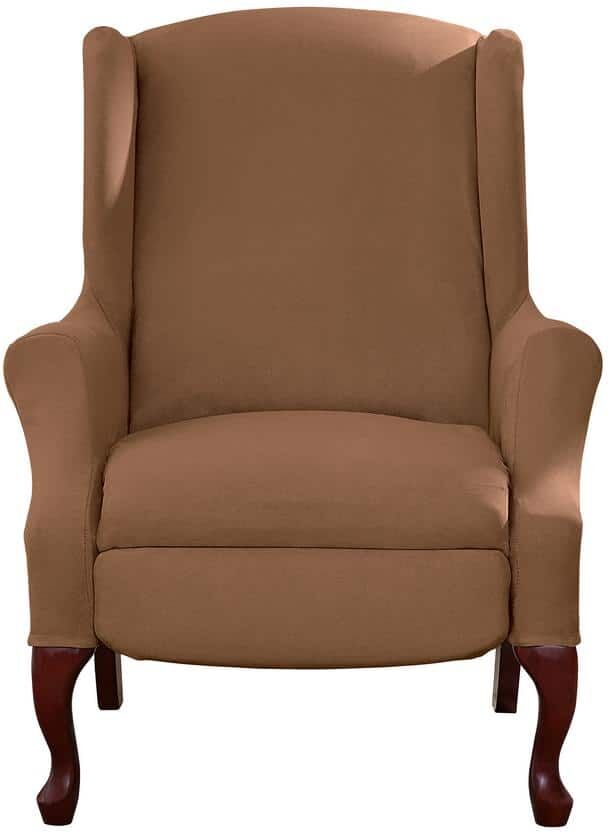 Sure-Fit Ultimate Stretch Suede Luggage Brown Polyester 2-Piece Wingback Chair Slipcover