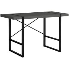 COMPUTER DESK - THICK-PANEL DESKTOP / INSET METAL LEGS - 48"L - MODERN GREY / BLACK