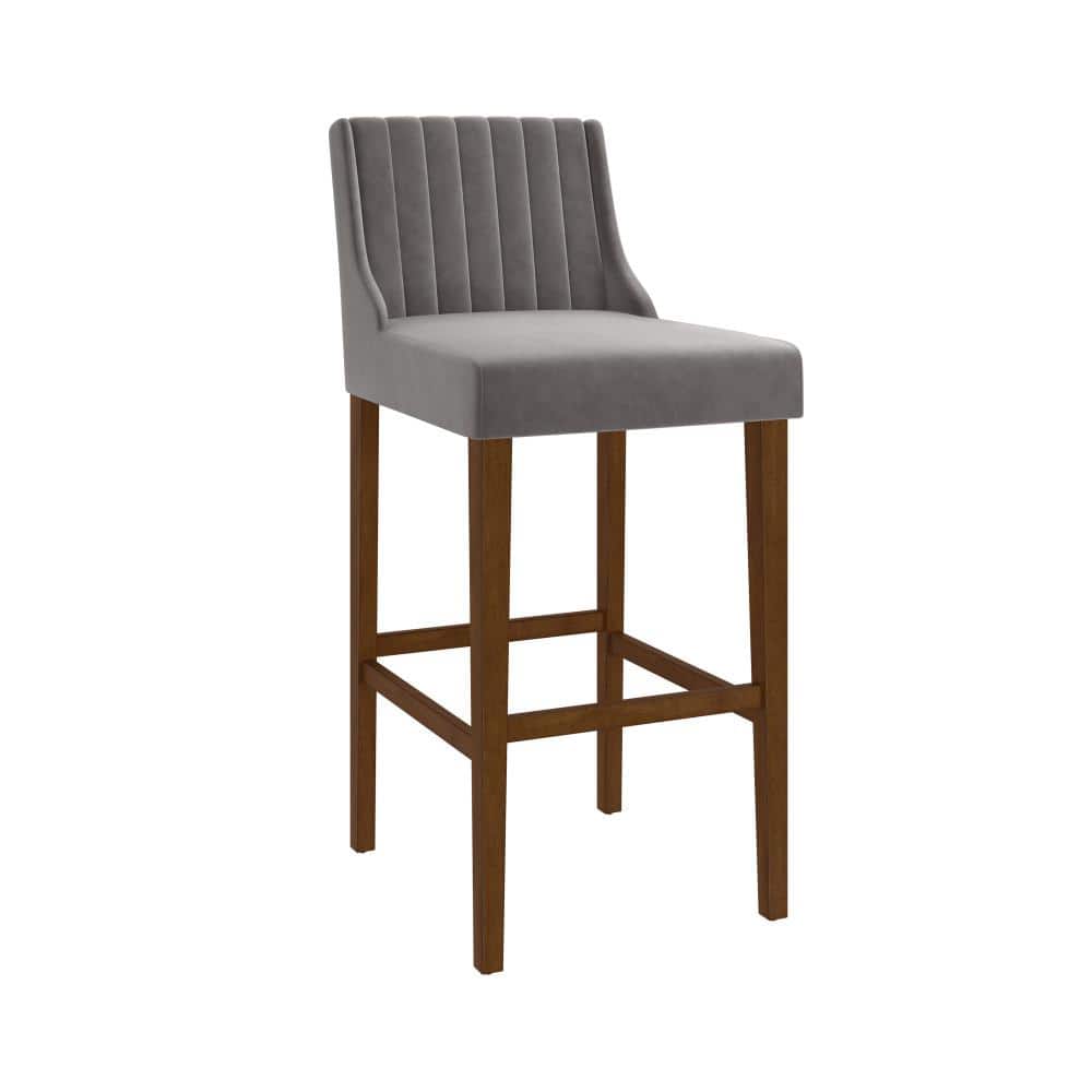 Hillsdale Furniture Lynne 29.5 in. Walnut Full Back Wood Bar Stool with Fabric Seat Set of 1