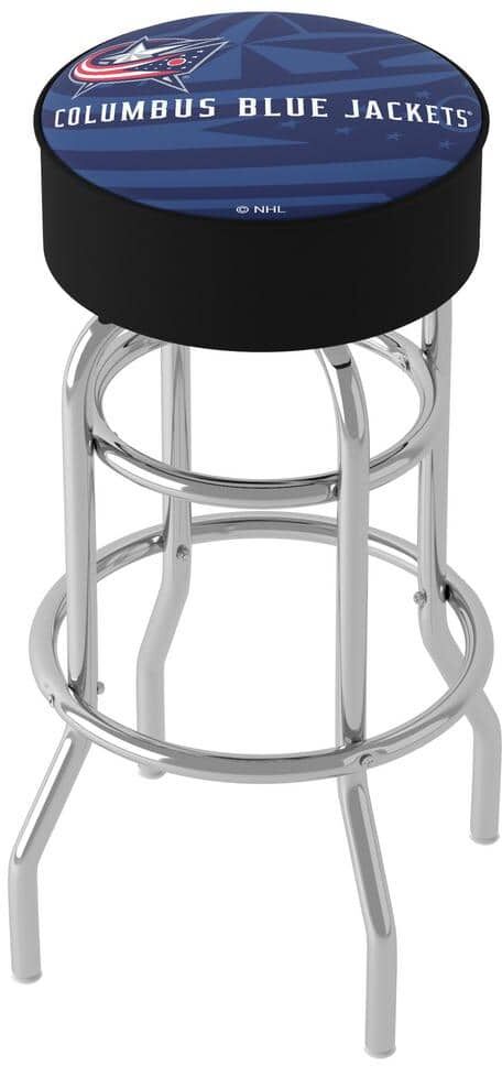 Columbus Blue Jackets Watermark 31 in. Blue Backless Metal Bar Stool with Vinyl Seat