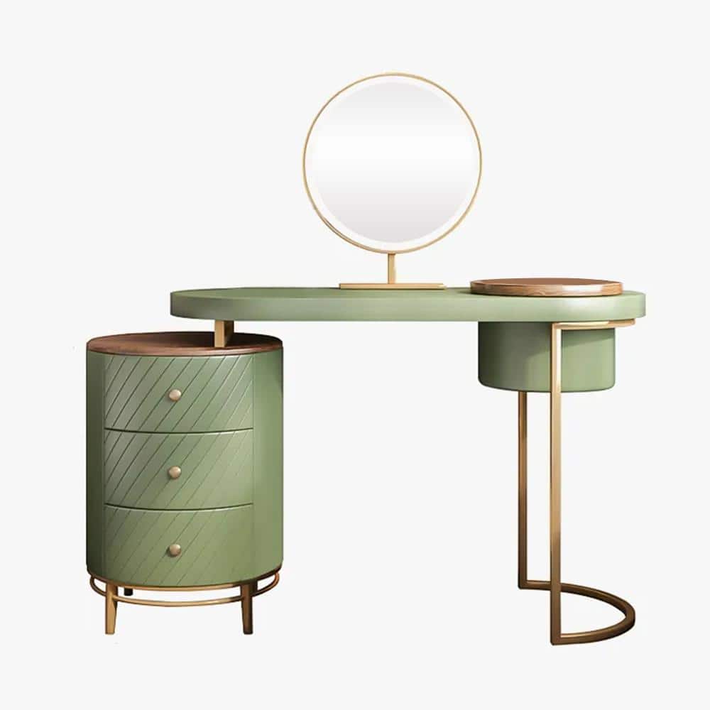 FORCLOVER Green Modern Makeup Vanity Table with LED Mirror, Movable Tray Top and 4 Solid Wood Drawer (29.5 in. x 43 in. x 18 in.)